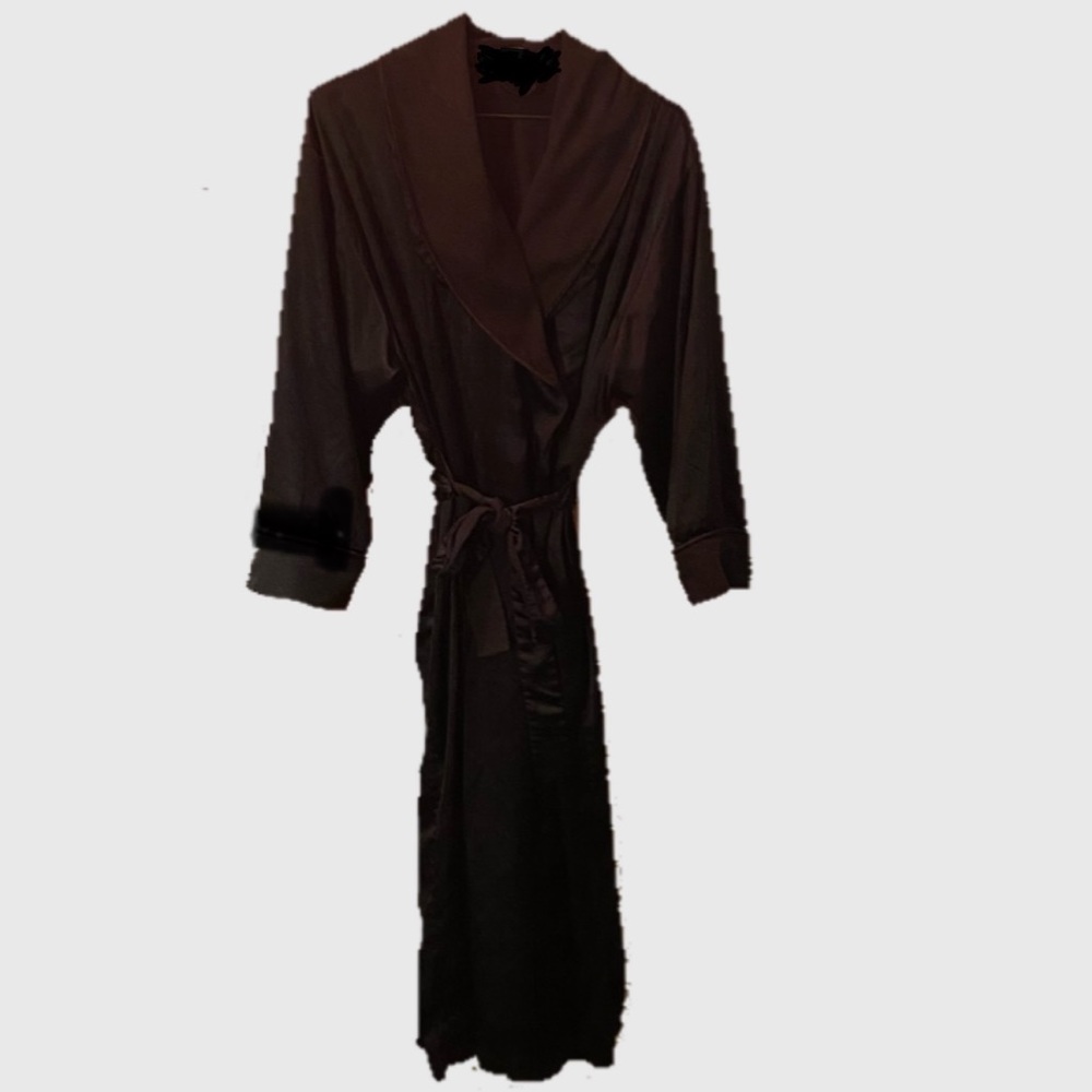 Vintage Victoria’s Secret comfy glam black fleece and satin long robe M/L